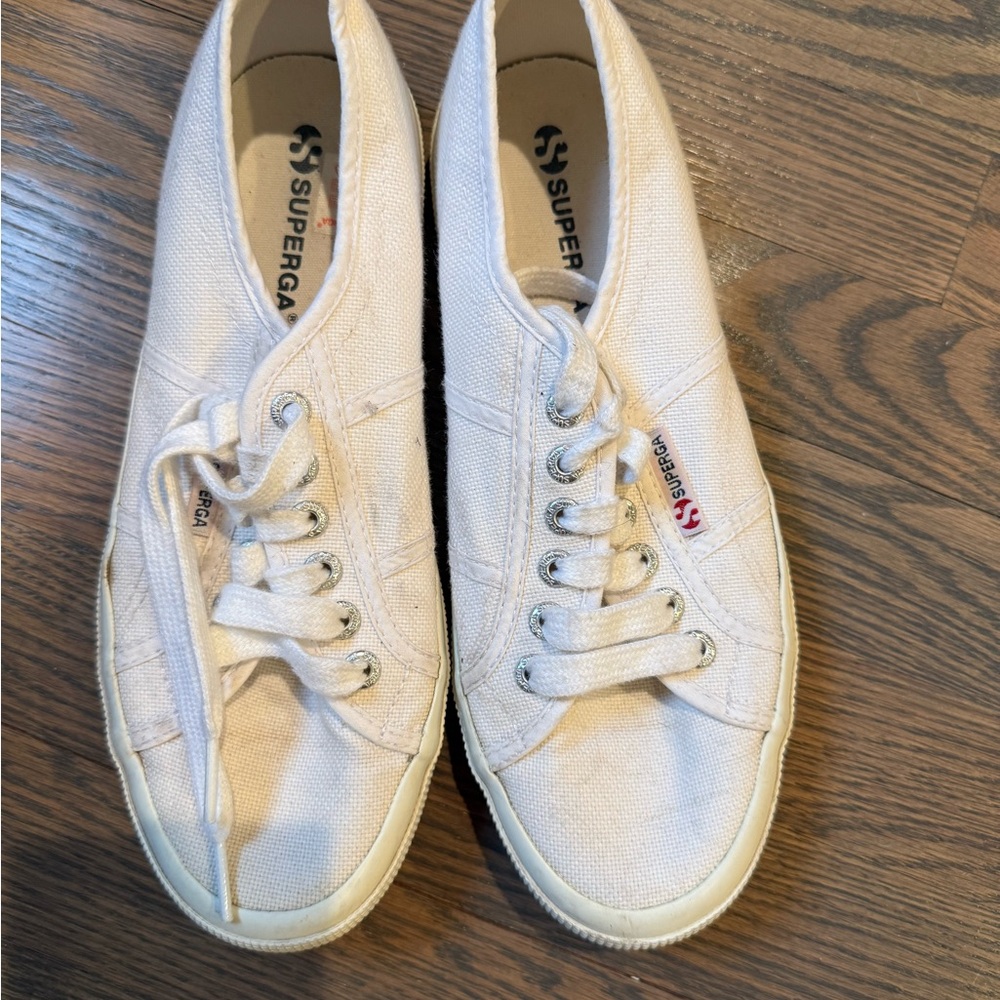 Superga Cream Canvas Lace-Up Sneakers
